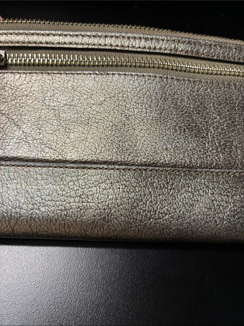 Coach Metallic Taupe Leather Wristlet